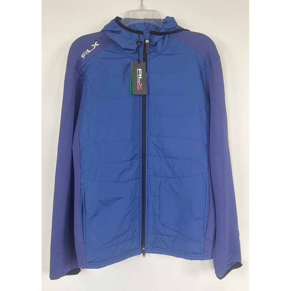 RLX Ralph Lauren Mens Blue Hybrid Quilted Full Zip Golf Hoodie Jacket Size M NEW